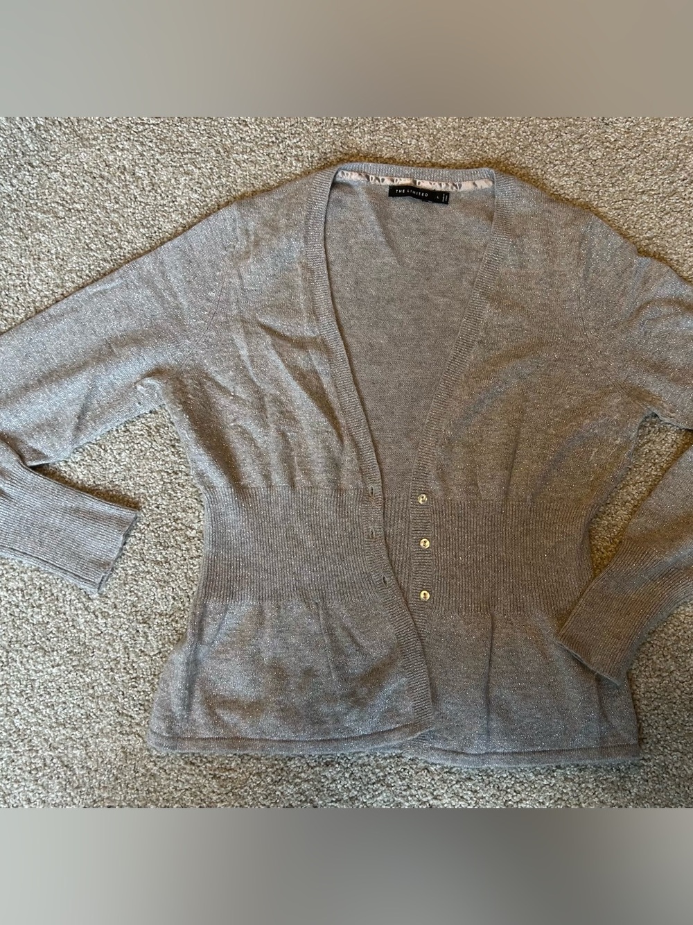 The Limited Metallic Silver Taupe Angora Cashmere Cardigan Sweater Size L